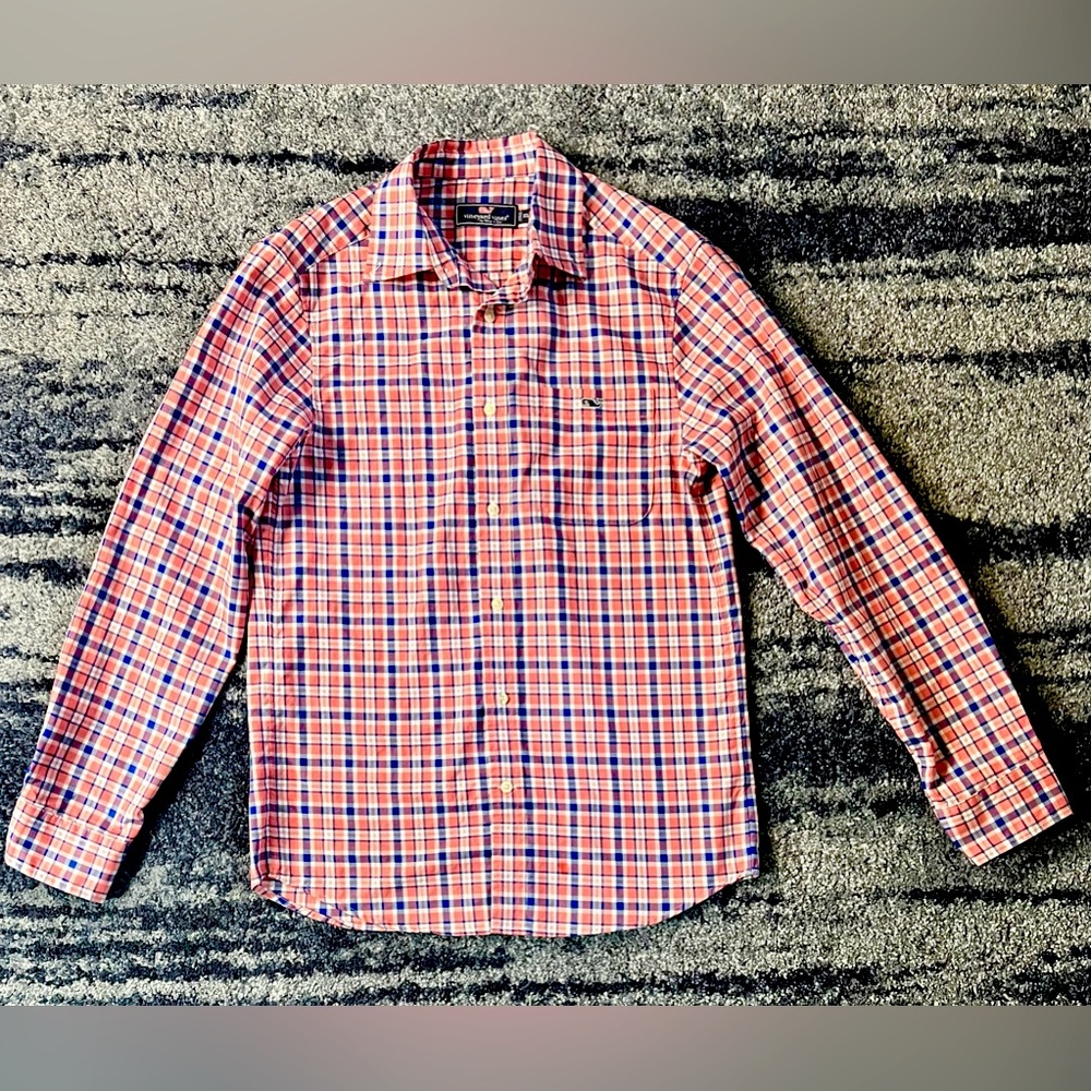 Men's Vineyard Vines Pink Plaid Long Sleeve Dress Shirt - XS